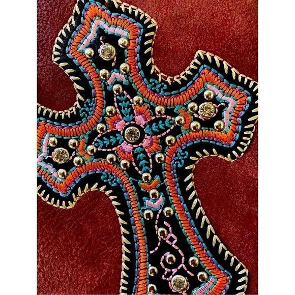 NWT PG Collection Woman’s Plum Leather Bling Cross Cell Phone Purse - Picture 6 of 11